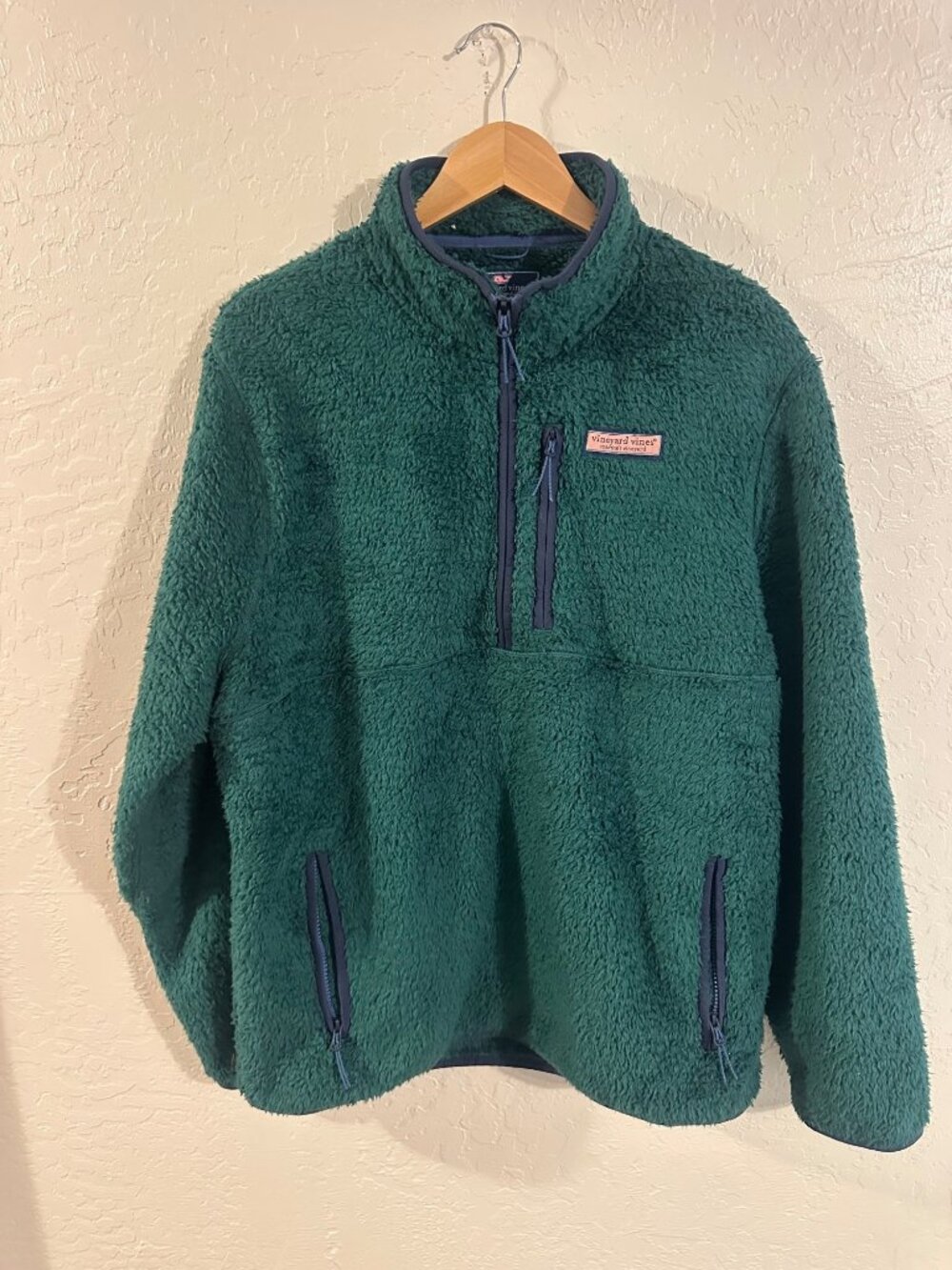 Vineyard Vines Teddy Sherpa Quarter Zip Emerald Green Pullover Sweater Jacket